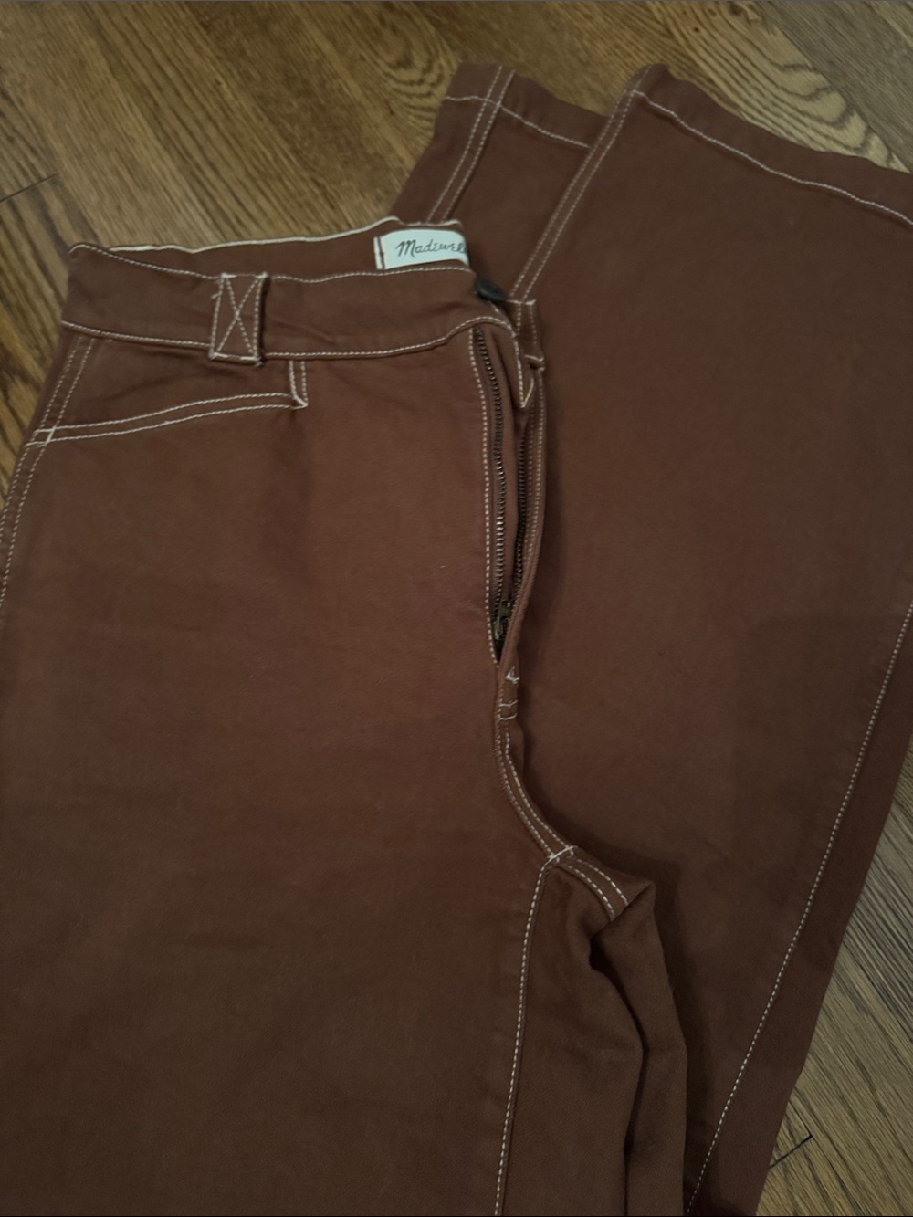 Madewell Flare Jeans in Rich Brown with Contrast Stitching